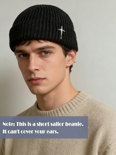 Men's Knitted Skull Cap Cross Embroidered Fisherman Beanie - color: Dark Grey