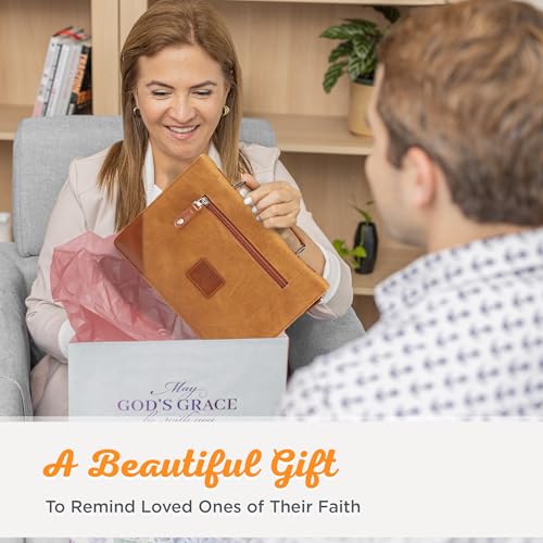 Christian Art Gifts Classic Vegan Leather Bible Cover for Men: Trust in the Lord - Inspirational Bible Verse, Sturdy Easy Carry Book Case w/Pen Loops, Brown, Medium