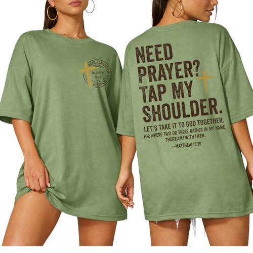 Christian Shirts for Men Women Need Prayer Tap My Shoulder Shirt Christian Religious Faith Bible Verse Cross Shirt - color: Green, size: Small