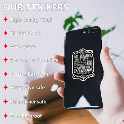 (6 PCS) Romans 1 16 I Am Not Ashamed of The Gospel Christian, Bible Verse Sticker Waterproof Vinyl Decal Size 3"