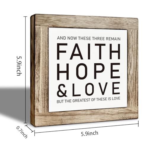 Christian Wooden Desk Decor Sign, Faith Hope Love, Farmhouse Bible Verse Tabletop Sign, Farmhouse Inspirational Wooden Box Signs, Religious Gift for Friends and Family 5.9x5.9 Inches - color: color06