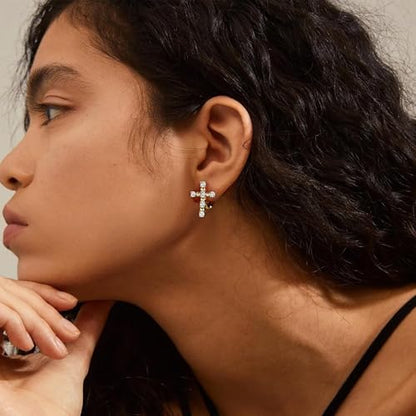 14K Gold Cross Huggie Earrings for Women Hoop Small Cross Earring - color: Gold Zircon Cross Hoop Earring