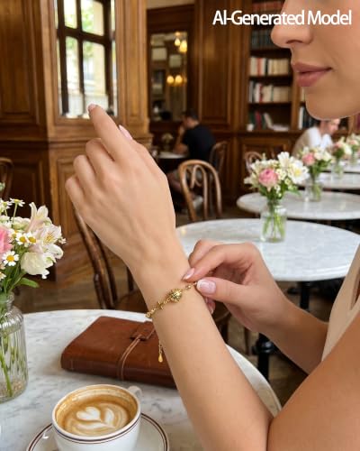 Gold-Tone Cross Link Bracelet with Sports & Heart Charms - Basketball Football Bracelet for Women, Faith-Inspired Christian Gifts for Women (Adjustable Chain) - color: Golden Basketball