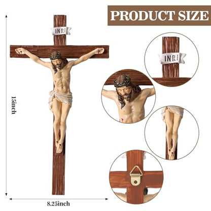 TALPGOD Crucifix Wall Cross 15 Inch,Jesus Cross Home Décor,Jesus Statue Catholic Hanging Cross for Wall Art,Religious Wall Crucifix Decor,Crucifijos Catolicos Cross Wall Decor - size: 15"L x 7.5"W