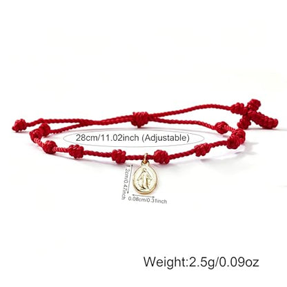 10 Knots Lucky Protection Rope Cross Bracelet For Women Men, Handmade Good Jesus Pendant Charm Amulet Adjustable Christian Pulsera Decenario String Jewelry, Daily Friendship Gift - color: Jesus Red