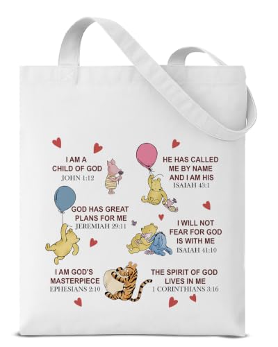 Cute Pooh Bear Aesthetic Reusable Tote Bag, Funny Gifts for Women Friends - color: Christian