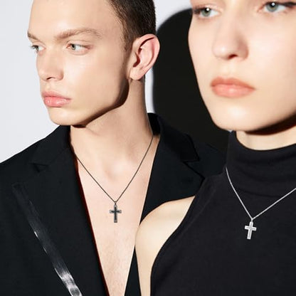 TUGHRA Couples Necklace Sterling Silver His and Hers Matching Necklace, Pendant Couples Jewelry Gifts for Couple Her Him - style: 02-Cubic Zirconia cross