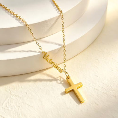 Faith Gold Cross Necklace for Women Christian Religiou Confirmation Jewelry - color: Victorious Gold