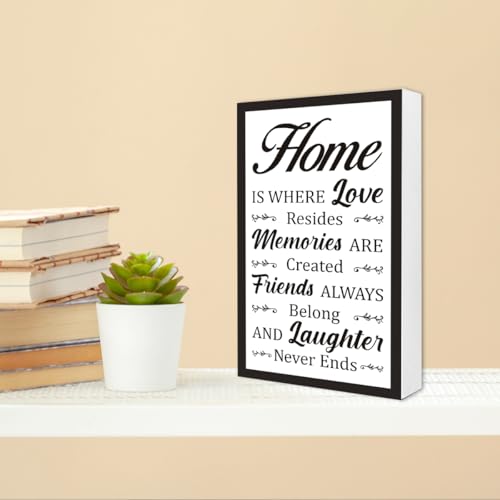 Home is Where Love Sign Wooden Box Desk Decor,Rustic Farmhouse Family Wood Block Sign for Home Living Room Shelf Tabletop Decor 10'' x 6'' - style: Home is Where Love