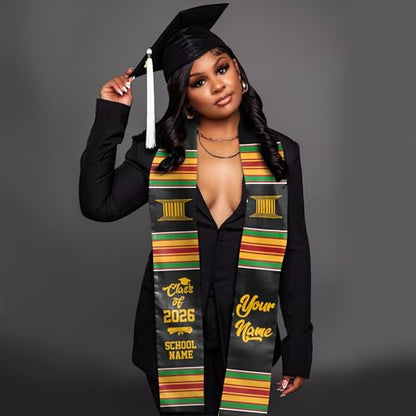 MDPrints Global Kente Graduation Sash 2026, Black Girl Magic Graduation Sash 2026, Class of 2026 Graduation Gift - color: Kente Dk01