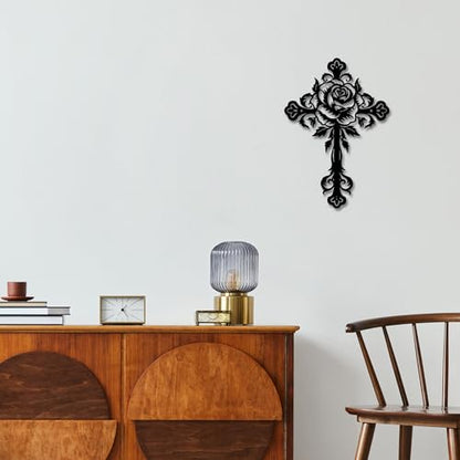 Rajukit Flower Christian Metal Cross Wall Art for Home - color: Flower
