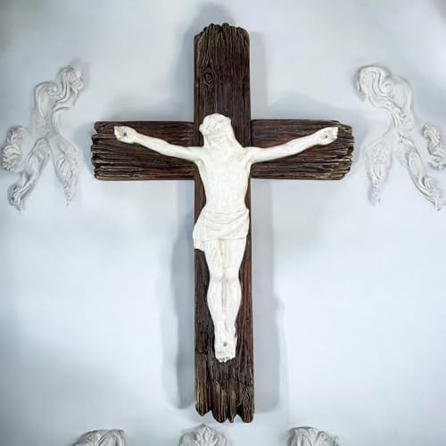 Top Brass Jesus Crucifix Cross, Rustic Catholic Christian Wall Decor, 12"