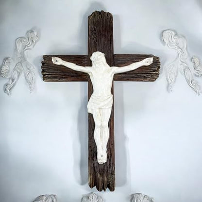 Top Brass Jesus Crucifix Cross, Rustic Catholic Christian Wall Decor, 12"