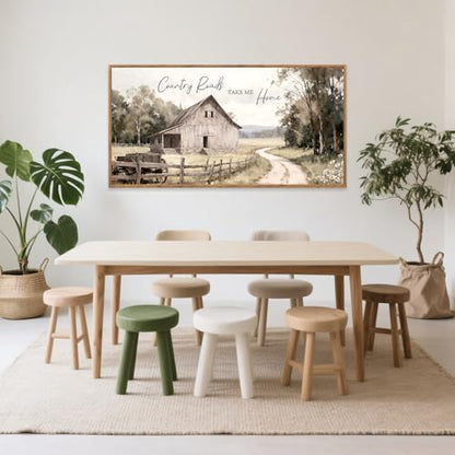 Aurlan Farmhouse Country Old Barn Framed Canvas Wall Art 40x20 Inch - color: Country Roads Take Me Home, size: 40"L x 20"W
