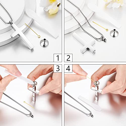 Dletay Cremation Necklace for Ashes Stainless Steel Cross Pendant Urn Necklace Memorial Keepsake Jewelry for Men Women - color: Silver-Custom