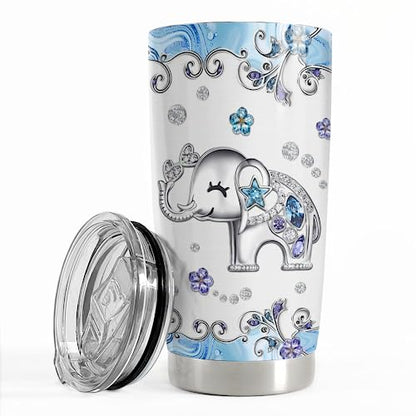 SANDJEST Elephant Tumbler 20oz Jewelry Drawings Stainless Steel Insulated Tumblers Elephants Gifts for Women Girls Coffee Travel Mug Cup Gift for Birthday Christmas - color: Elephant