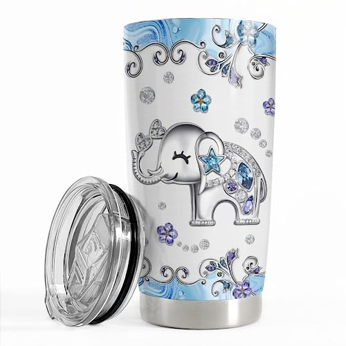 SANDJEST Elephant Tumbler 20oz Jewelry Drawings Stainless Steel Insulated Tumblers Elephants Gifts for Women Girls Coffee Travel Mug Cup Gift for Birthday Christmas - color: Elephant