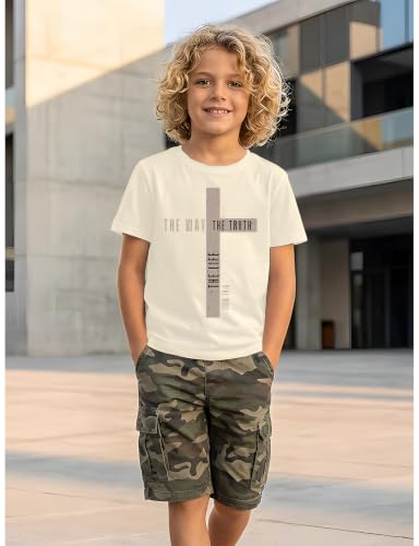 Christian Shirts for Boys Jesus Cross Casual Tops - color: Apricot, size: 11-12 Years
