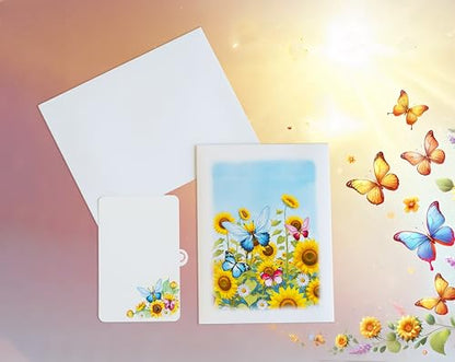 Sunflowers with Butterflies 3D Get Well Soon Card, Sympathy Cards, Thinking of You Pop Up, Mothers Day Card, 6x8in 3D Birthday Cards for Women for Wife, Her, Sister, Grandma (PQ Sunflowers w Butterflies) - color: Sunflowers w Butterflies