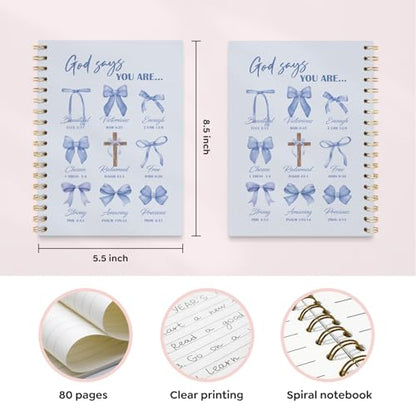 VONTP Bible Blue Bow Christian Notebook Journal for Women, 5.5 x 8.3 Inch - color: 001-Blue