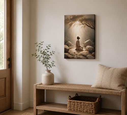 CXKAWM Jesus in Gethsemane Wall Art, Christian Canvas Prints, 12x16in - color: Jesus Prayers Wrapped Canvas, size: 12x16in