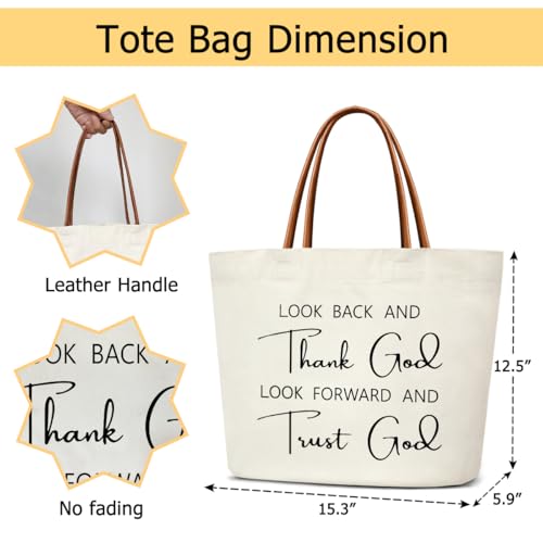 Canvas Tote Bag For Women, Thank God and Trust God Reusable Grocery Shoulder Bag Cute Tote Bags for Work Travel Gym, Christian Gifts for Halloween Christmas Beach Bags for Teacher Friends -34 - style: Thank God