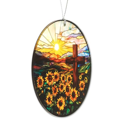 Christian Gifts for Women, Cross Suncatcher Sunflower for Christmas Tree - color: Natural Cross