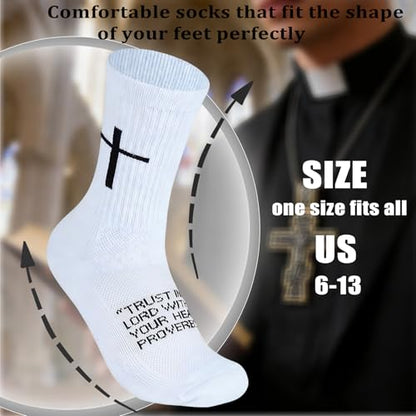 6 Pairs Christian Socks Cross Prayer Socks with Bible Verse,Christian Gift for Man Women Youth Birthday Christmas - color: 3:5-white