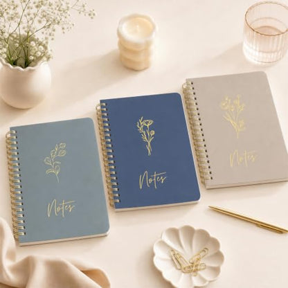 Aesthetic Spiral Notebook Set of 3 For Women - Cute College Ruled Journals - color: darkblue-medblue-taupe, size: Medium 8x6