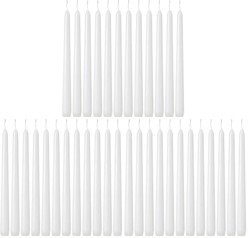 Kedtui Taper Candles 10 inch (H) Dripless, Set of 24 White Unscented and Smokeless Taper Candles Long Burning, Paraffin Wax with Cotton Wicks for Burning 8 Hours Time (Pack of 3) - size: 72 Pack