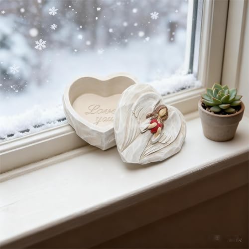 Hodao Angel Jewelry Box, Heart-Shaped Keepsake, Love You Gift for Women - color: Red Heart Angel-love You