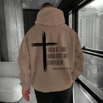 Tuislay Mens I Can Do All Things Through Christ Hoodies Christian Jesus Hoodie Religious Cross Sweatshirt Faith Pullover Tops - color: Coffee, size: Large