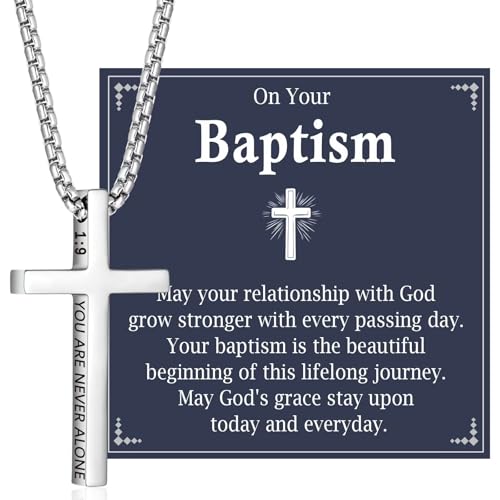 First Communion, Baptism, Confirmation Gifts for Teen Boys Cross Necklaces Religious Joshua Jewelry Easter Birthday - style: Baptism Gift for Boys