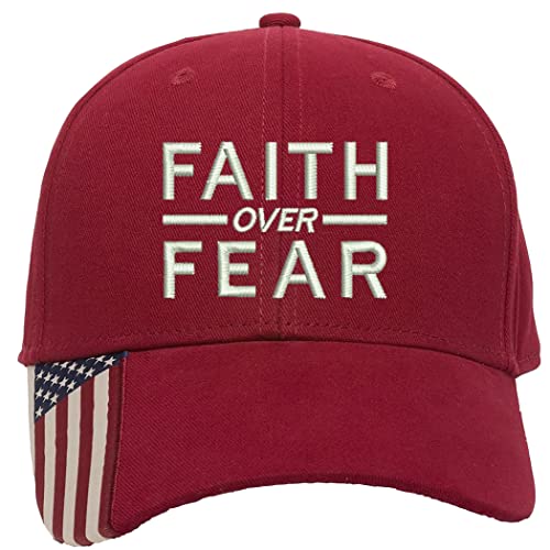 Faith Over Fear Embroidered Structured Adjustable One Size Fits All US Flag on Bill Hat - color: Red300, size: 0