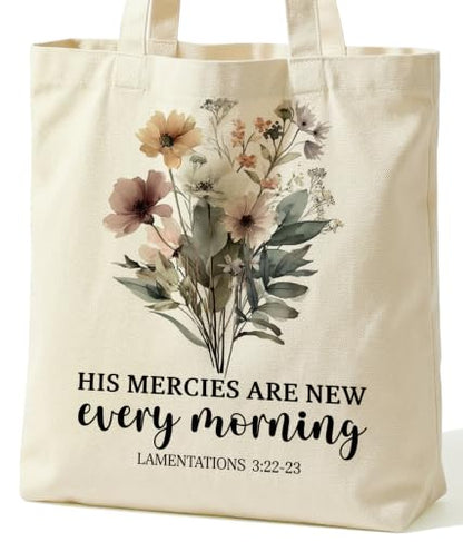 Christian Bible Verse Tote Bag for Women Faith Church - color: Mercies
