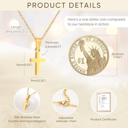 Gold Plated/Silver/Black Cross Chain Necklace Gifts for Boys Girls Son - color: Gold, style: For your Baptism
