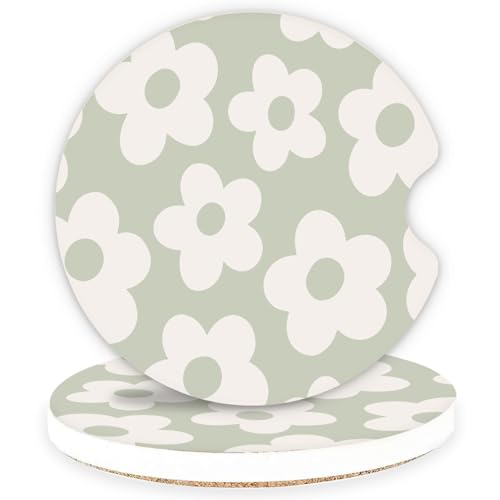 Car Coasters for Cup Holders, 2 Pack Absorbent Ceramic Cup Holder Coasters for Car, Car Cup Coasters with Stylish Design, Cute Car Accessories for Women Interior, Universal Fit (Green) - color: Green