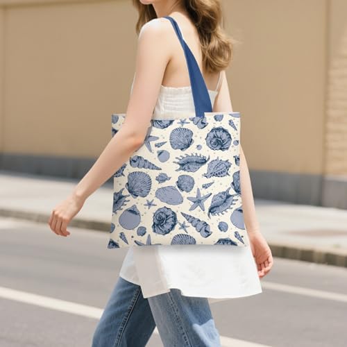 Canvas Tote Bag for Women with Zipper Cute - color: Sea Stars