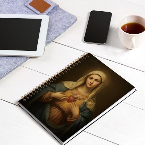 Catholic Immaculate Heart of Mary A5 Spiral Notebook Gifts, Virgin Mary Hardcover Daily Journal Notebooks Lined for School Work Office, Vintage Christian Composition Notebook 5.5x8.3 - color: mary heart