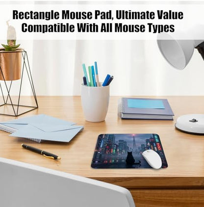 Night City Black Cat Mouse Pad for Desk, Black Cat Lover Mom Gifts Mousepads with Anti-Slip Rubber Base for Computer Laptop Home Office Desk Accessories, 9.5x7.9 Inch - color: Square mouse pad-Black Cat