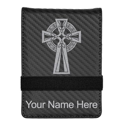 LaserGram Mini Padfolio with Notepad and Pen, Celtic Cross, Personalized Engraving Included (Carbon Fiber Black with Silver) - color: Carbon Fiber Black With Silver