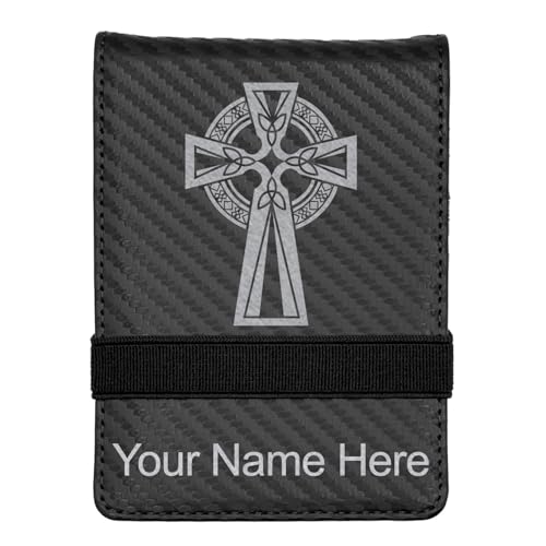 LaserGram Mini Padfolio with Notepad and Pen, Celtic Cross, Personalized Engraving Included (Carbon Fiber Black with Silver) - color: Carbon Fiber Black With Silver