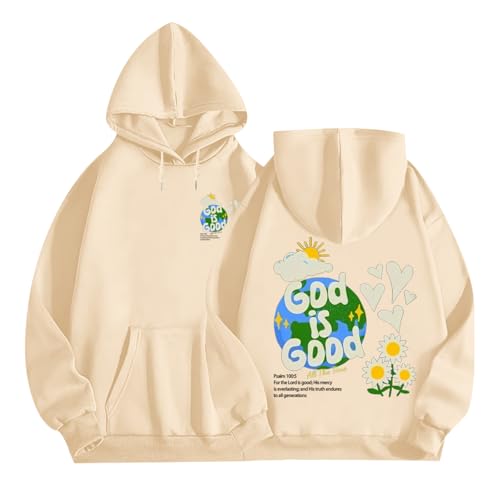 Christian Jesus Hoodies for Men God is Good Bible Verse Sweatshirt Inspirational Graphic Flower Religious Hoodie(Apricot,L)