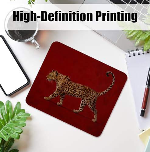 Vintage Red Leopard Mouse Pad for Desk, Trendy Funky Cheetah Print Mousepads with Anti-Slip Rubber Base for Computer Laptop Home Office Desk Accessories, 9.5x7.9 Inch - color: Square mouse pad-red leopard