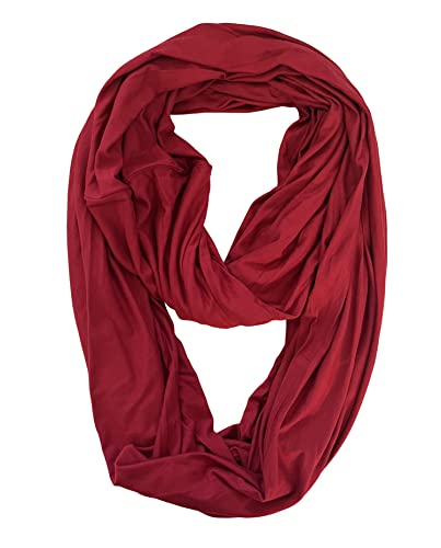 Lina & Lily Premium Modal Jersey Knit Women's Infinity Scarf Loop Lightweight - color: Dark Red