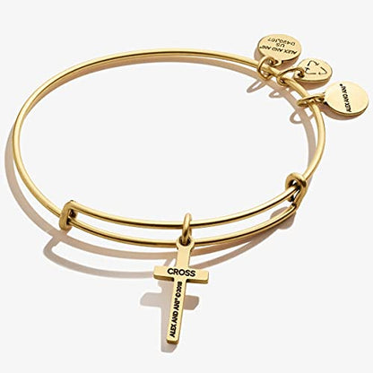 Alex and ANI Divine Guides Expandable Bangle Bracelet for Women, Cross Charm, 2 to 3.5 in - color: Rafaelian Gold Finish