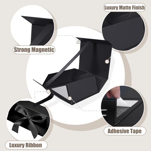 Aimyoo Black Gift Box with Ribbon, 8.6x6.7x3.4 inch Groomsman Proposal Box for Presents with Magnetic Closure Lids, Rectangle Collapsible Luxury Box for Wedding, Christmas, Halloween, Birthday - color: Black 8.6x6.7x3.4 inch-1 Pack