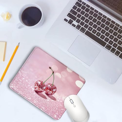 Trendy Pink Disco Ball Cherry Mouse Pad, Funky Preppy Y2K Glitter Cherry Fruit Mousepads for Wireless Mouse Computers Laptop Desk Accessories, Desk Supplies for Women Office, 9.5x7.9 Inch - color: colour 1