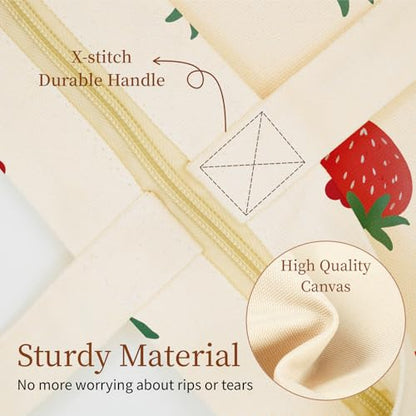 Canvas Tote Bag for Women with Zipper Cute - color: Strawberry