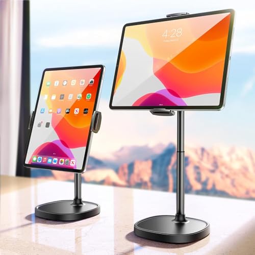 DIMONCOAT Height Adjustable Tablet Stand for Desk, Tablet Holder - color: BLACK - 6X STABLE WEIGHTED BASE, size: For 4-10 Inch